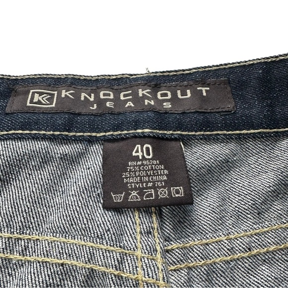 Knockout Jeans Los Angeles Mens Dark Wash Blue Jean Shorts Size 40 Hip Hop Baggy - Picture 3 of 13